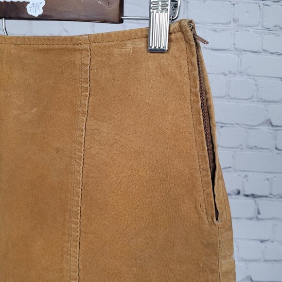 Kathy Ireland Tan Brown Genuine Suede Leather Lined Side Zip Mini Skirt Size 8 - Picture 6 of 11